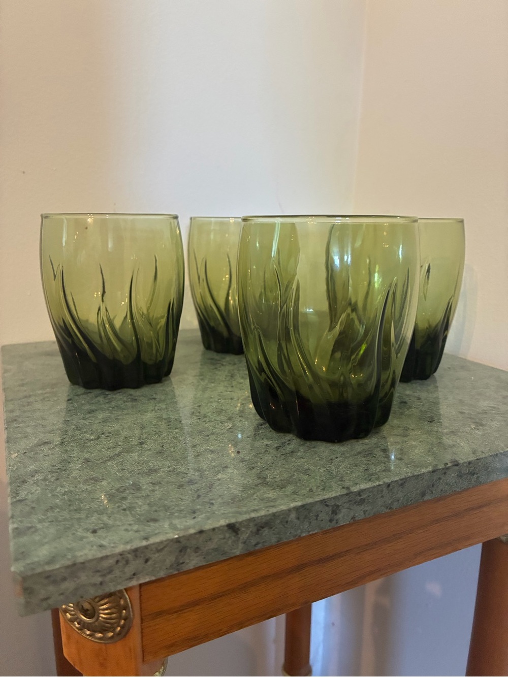 Anchor Hocking Olive Green Swirl Glass Tumblers - Set of 4